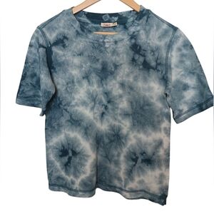 Faherty Blue Tie Dye Crew Neck Top Boxy Tee Shirt XS